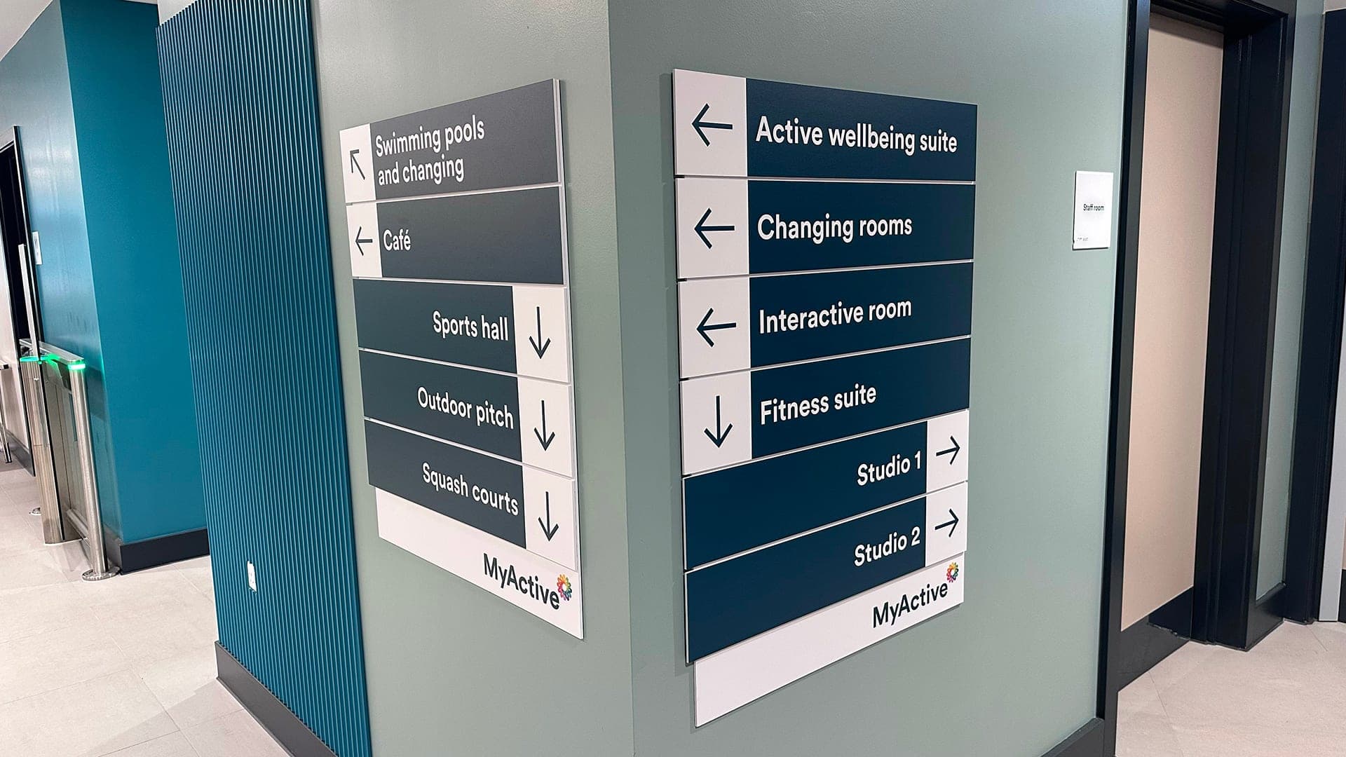 MyActive Leek directional wayfinding signage in corridor