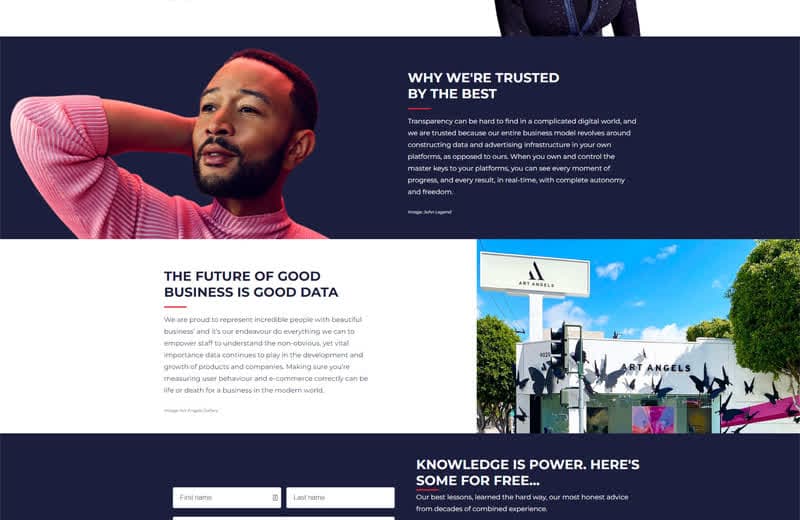 TDS Why We're Trusted section with John Legend, The Future of Good Business is Good Data with Art Angels Gallery